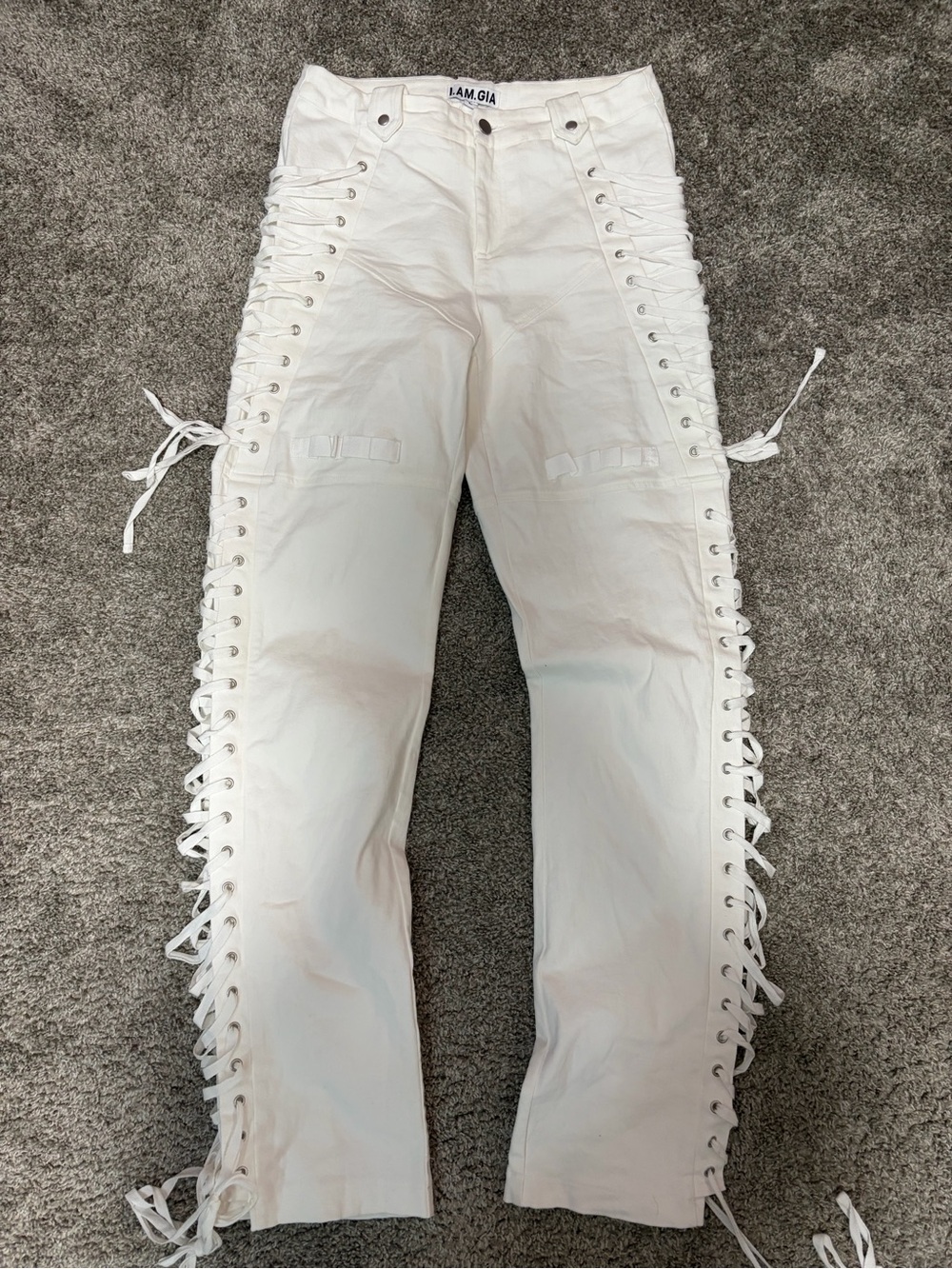 I.AM.GIA White Lace-Up Side Wide-Leg Pants